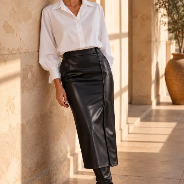 Amber – Fake Leather Skirt – Black