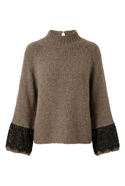 Valérie - Turtleneck knit sweater w lace - Taupe - Bild 3
