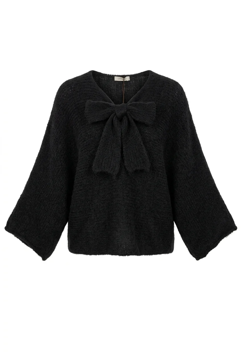 Lumi - Chunky Knit sweater w Bow - Black - Bild 3