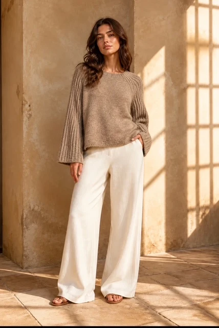 Viola - Knit Sweater w Belled sleeve - Sand - Bild 3