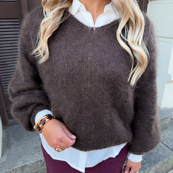 V-Ringad Mohair Tröja - Choco
