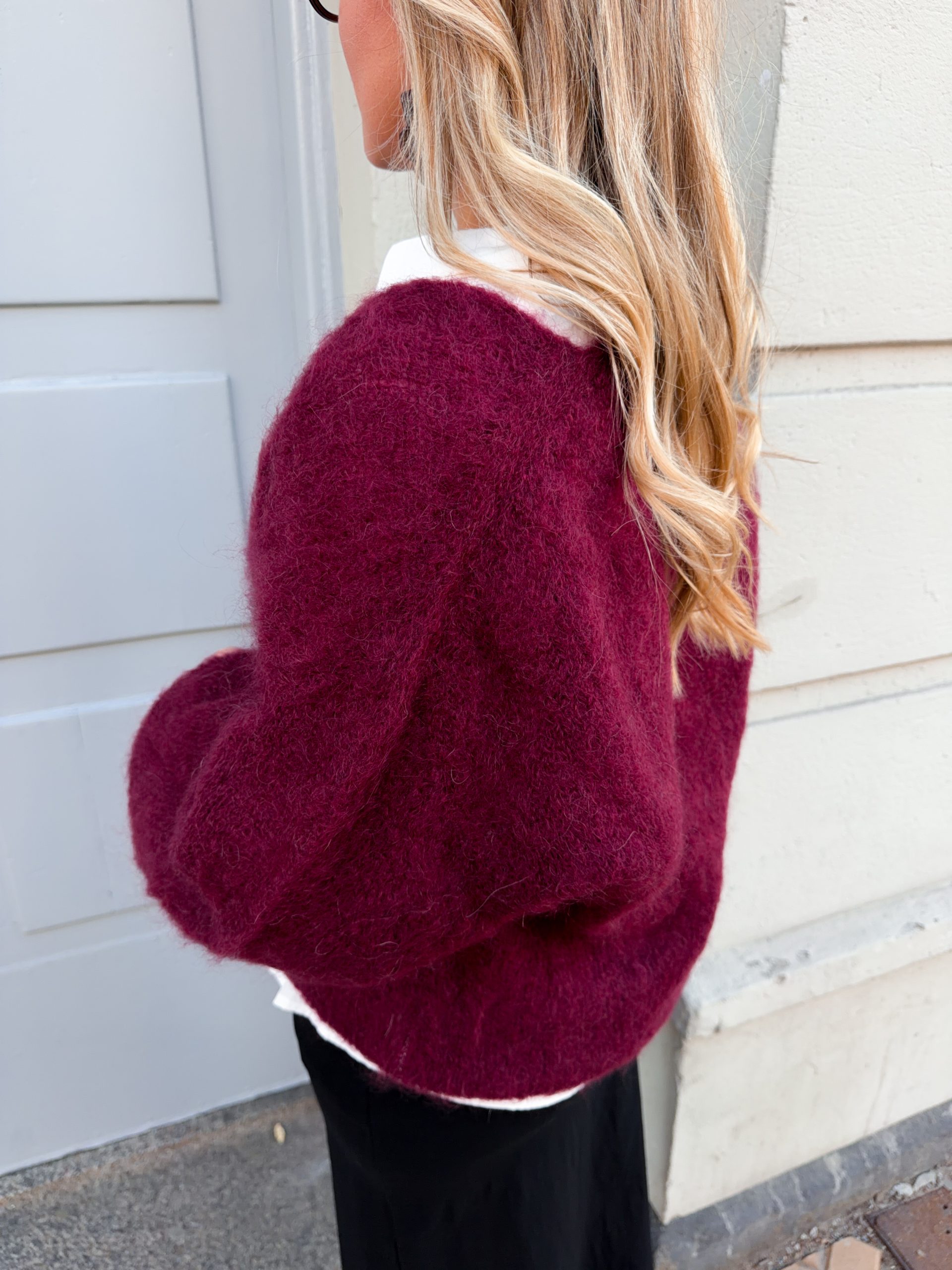 V-Ringad Mohair Tröja - Bordeaux - Bild 3